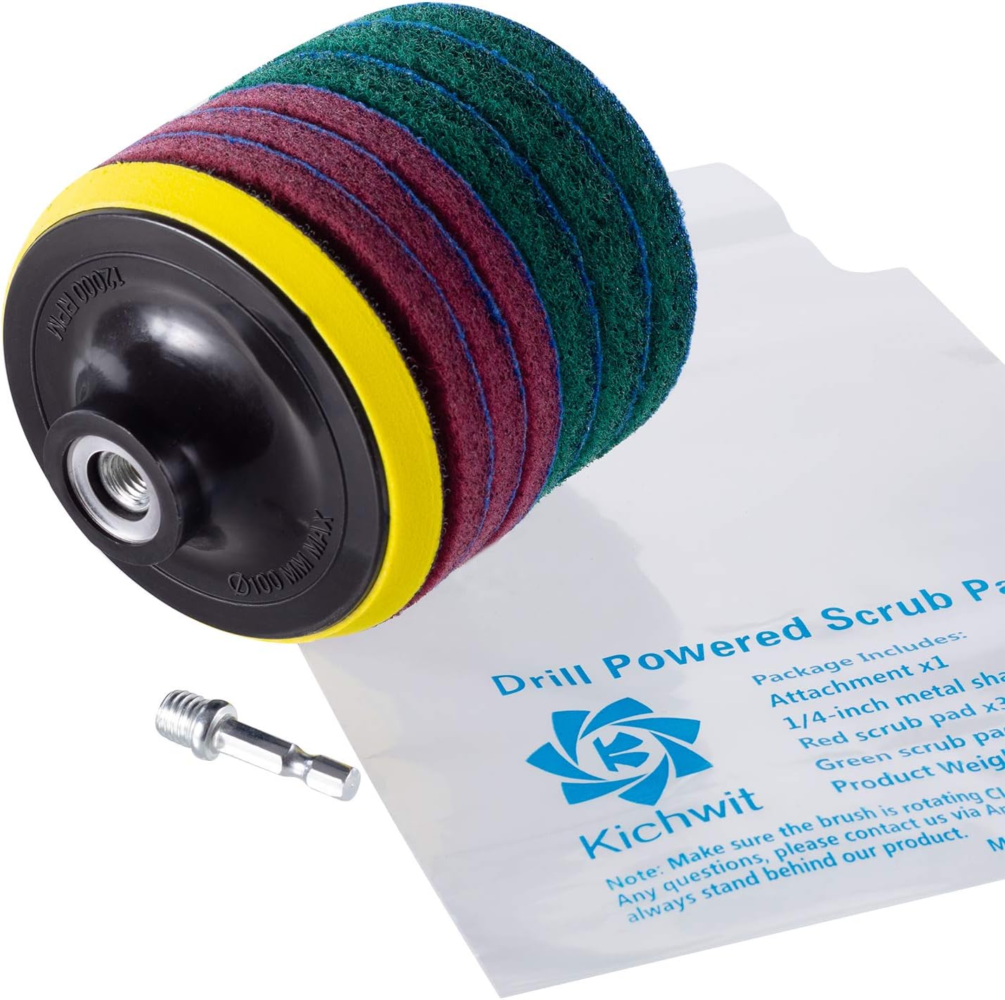 5 Inch Drill Powered Brush Tile Scrubber Scouring Pads | 2 Different Stiffness, 5" Pad Holder with 6 Scrubbing Pads, Cleans Large Flat Areas Perfectly (Drill NOT Included)