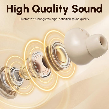 Sleep Earbuds for Side Sleepers, 2 in 1 Mini Earbuds Wireless Bluetooth for Sleeping, Discreet in-Ear Earphones for Small Ear Canals, Noise Cancelling, Small Ear Buds for Travel, Work, Relax(Beige)