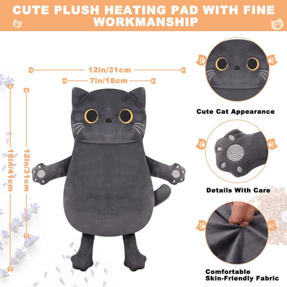Microwave Heating Pad for Period Cramps Pain Relief, 16"×12", Grey Cat