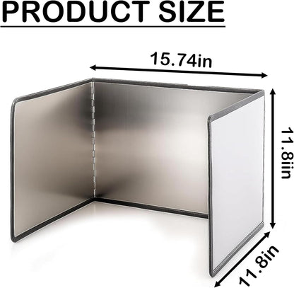 3-Sided Stainless Steel Grease Splatter Guard for Frying Pan | Block oil splashes efficiently, frees kitchen stoves, easy fold storage, fit daily home cooking