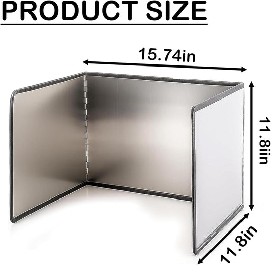 3-Sided Stainless Steel Grease Splatter Guard for Frying Pan | Block oil splashes efficiently, frees kitchen stoves, easy fold storage, fit daily home cooking