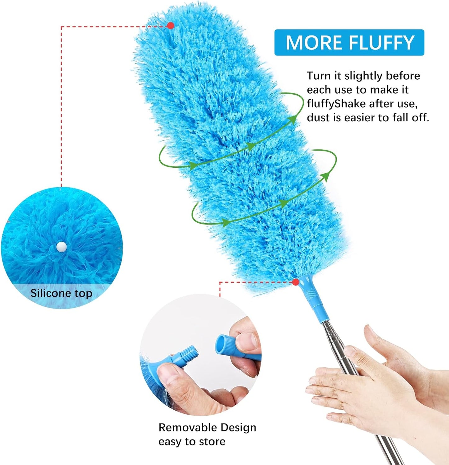 4PCS Microfiber Duster Kit, 3 in 1 Microfiber Dusters Retractable Gap Dust Cleaner and Chenille Duster with 83 inches Extra Long Extension Pole for Cleaning Ceiling Fan, High Ceiling