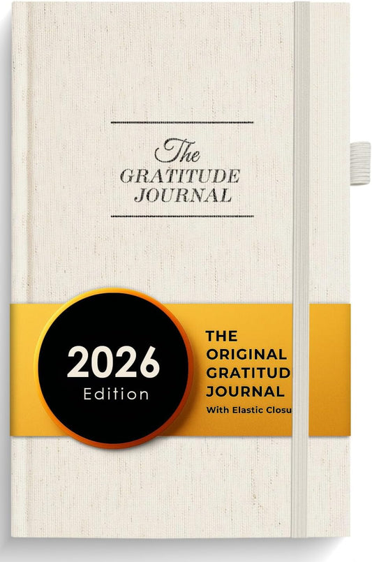 The Gratitude Journal 2026: Daily Gratitude Practice to Inspire Thankfulness, Mindfulness, Positivity, Happiness, Upgraded with Pen Holder, Inner Pocket & Elastic Closure Band (Beige)