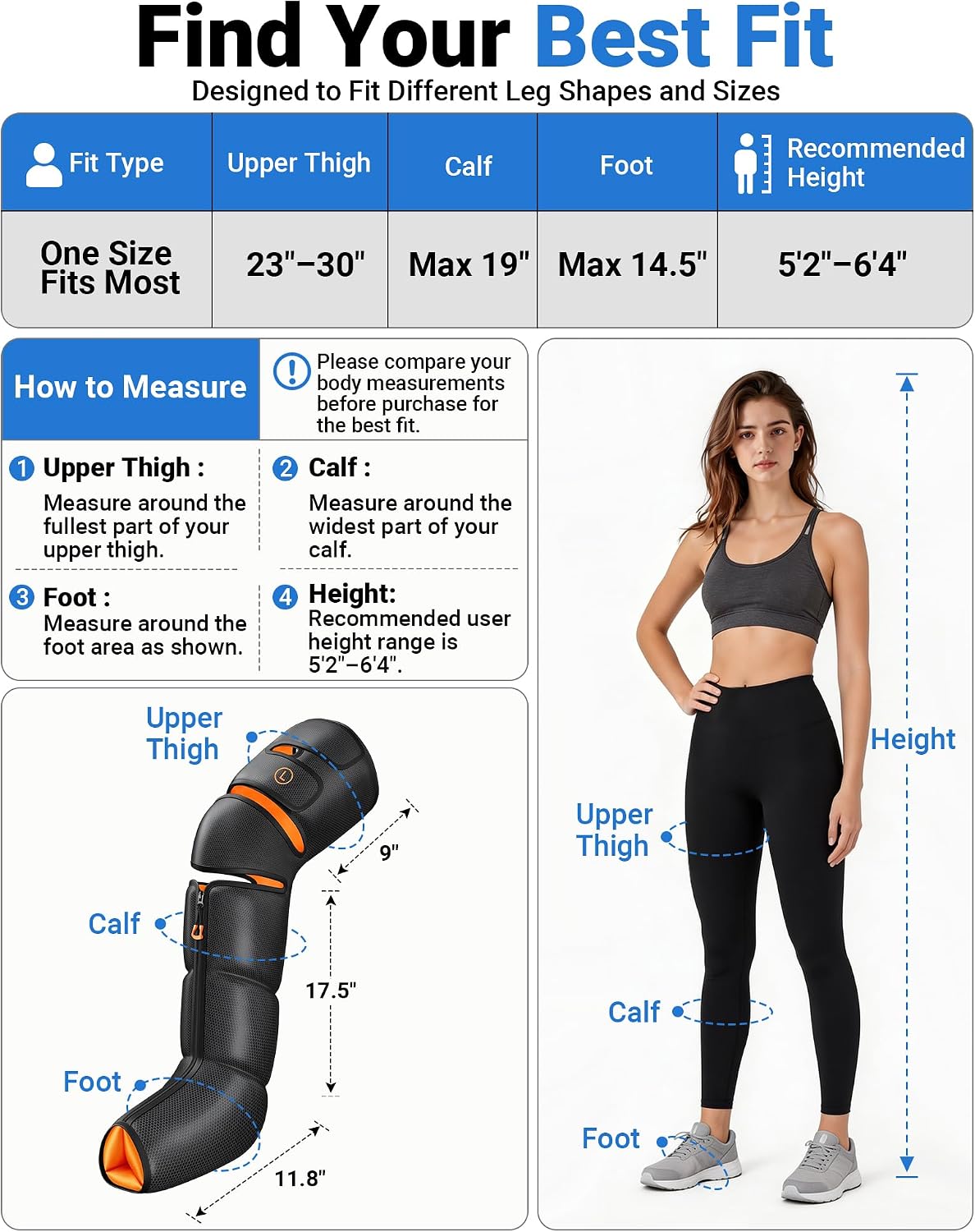 Leg Massager with Heat and Compression for Circulation Pain Relief | Sequential Air Compression Boots with Heated Knee, 9 Intensity , 6 Modes, 3 Heat, Foot Calf Thigh Massage, Pressure Sensor