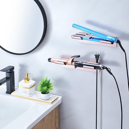 2 PCS Wall Mount Curling Iron Holder and Hair Tool Organizer with Adhesive, Multifunctional Hot Flat Iron and Hair Straightener Holder Storage Stand for Vanity, Cabinet and Wall, White
