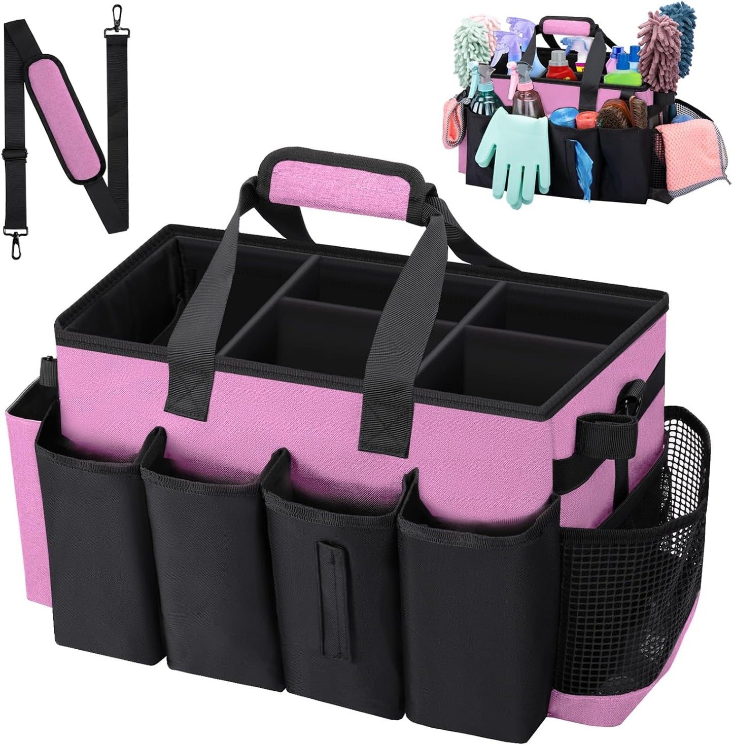Wearable Large Cleaning Caddy Bag for Housekeepers (Black&Gray) | Cleaning Supplies Organizer with Adjustable Shoulder, Waist & Handle Straps, Detailing Bag for Kitchen Supplies