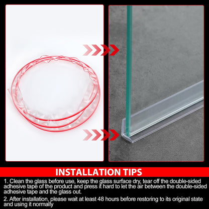 2 Pcs L-Type Seal Strip 3/8'' X 73'' Clear Vinyl Glass Shower Door | Self-adhesive for Easy Install, Water Dam at Shower Bottom Threshold, Fits Frameless Glass Gaps, Prevents Bathroom Leaks