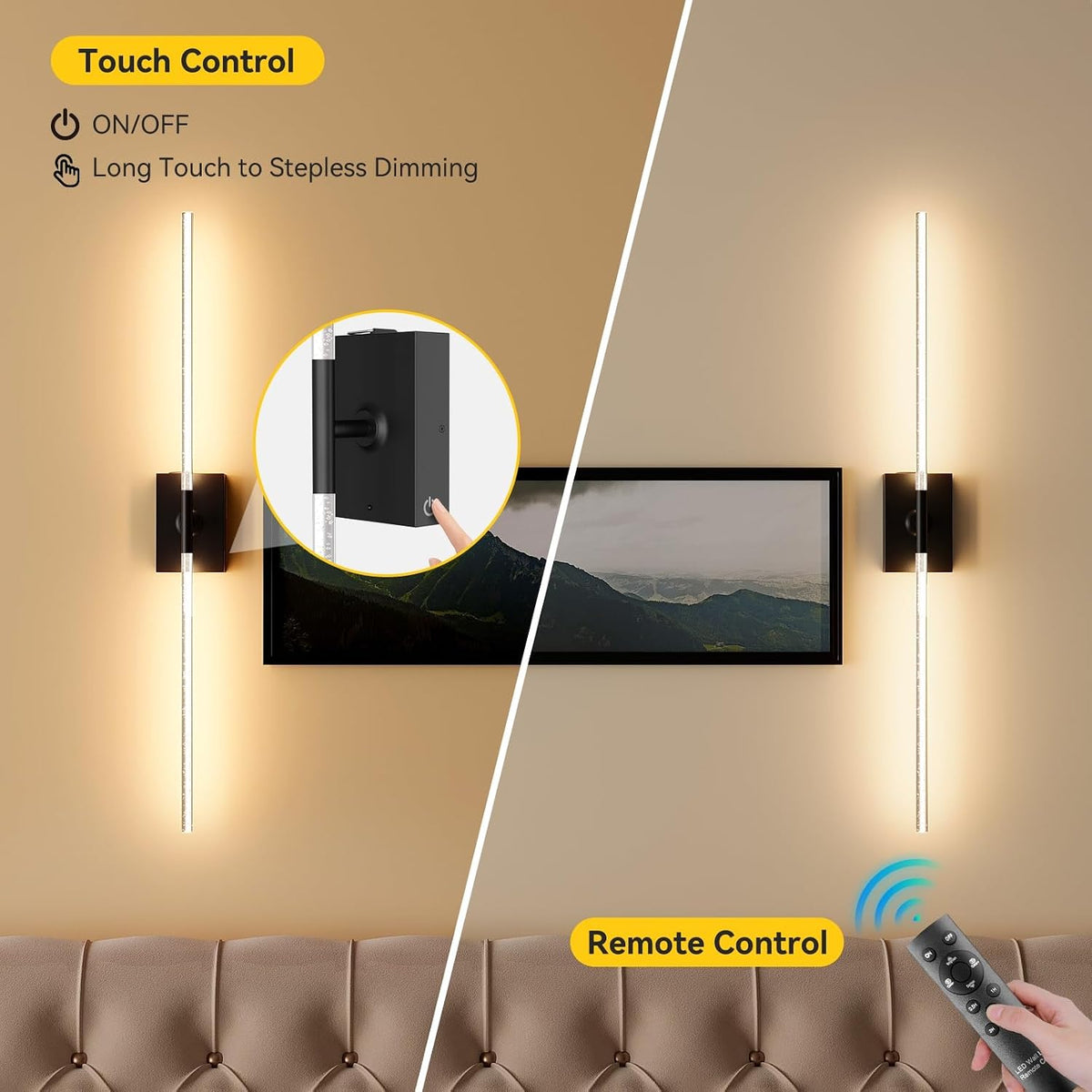 Battery Operated Wall Sconces Set of 2, Remote Control, 10000mAh, Black
