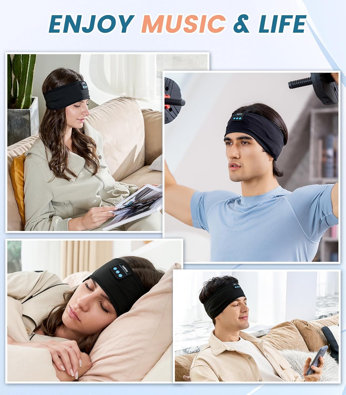 Voerou Sleep Headphones Bluetooth 5.4 Headband, Breathable Sports Headband Sleeping Headphones Eye Mask Music Earbuds, Perfect for Sleep Exercises Workout Yoga Travel, Cool Tech Gadgets Gifts for Men