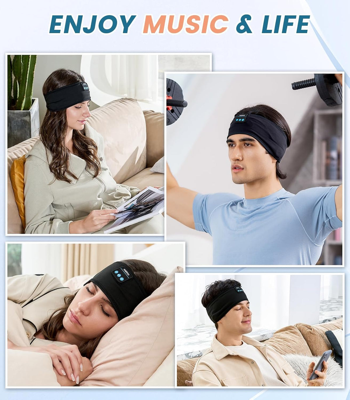 Voerou Sleep Headphones Bluetooth 5.4 Headband, Breathable Sports Headband Sleeping Headphones Eye Mask Music Earbuds, Perfect for Sleep Exercises Workout Yoga Travel, Cool Tech Gadgets Gifts for Men