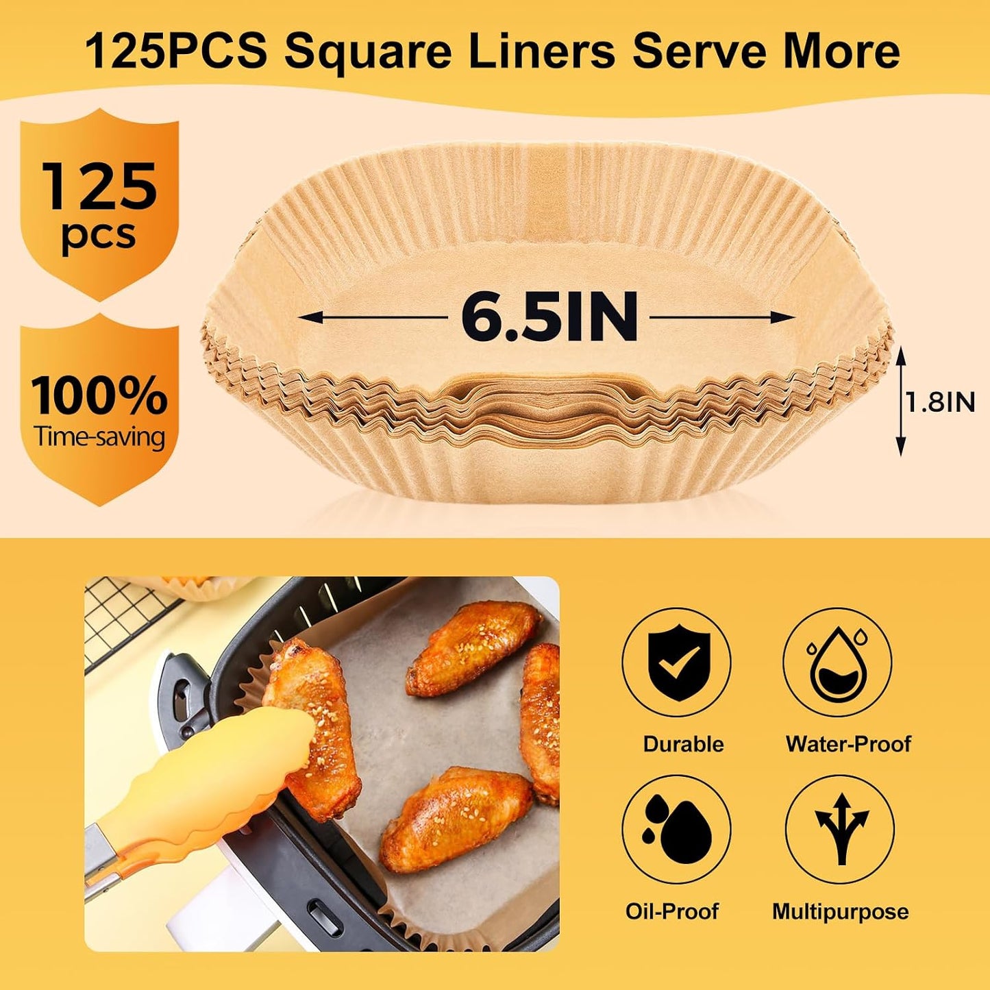 Air Fryer Liners Disposable, 100Pcs 8" Square Air Fryer Paper for 5-8 QT | Waterproof and Oilproof for Easy Cleanup, Unbleached Non-Stick Parchment Paper for 5-8 QT Air Fryer, Baking, Microwave, Oven