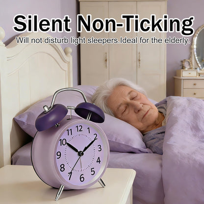 4.5" Analog Alarm Clock for Heavy Sleepers, Loud Battery Operated Alarm Clocks with Light, Metal Silent Desk Clock for Bedrooms, Retro Bedside Clocks for Kids Girls Women Mother Seniors, Pink