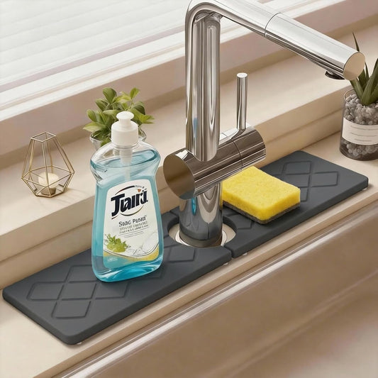 24 Inch Kitchen Sink Splash Guard, Sink Splash Guard Behind Faucet, Silicone Faucet Handle Drip Catcher Tray Mat for Kitchen, Bathroom Counter, Dark Gray, 23.6" x 4"