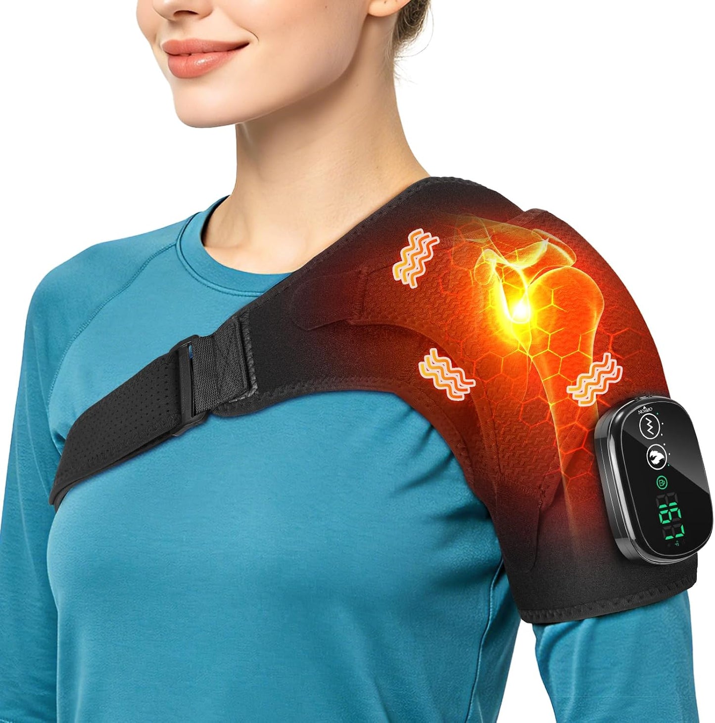 Cordless Shoulder Heating Pad with Massage, Heated Shoulder Wrap Massager for Deep Tissue Pain Relief, Frozen Shoulder & Rotator Cuff Heating Pad with Adjustable Heat and Vibration