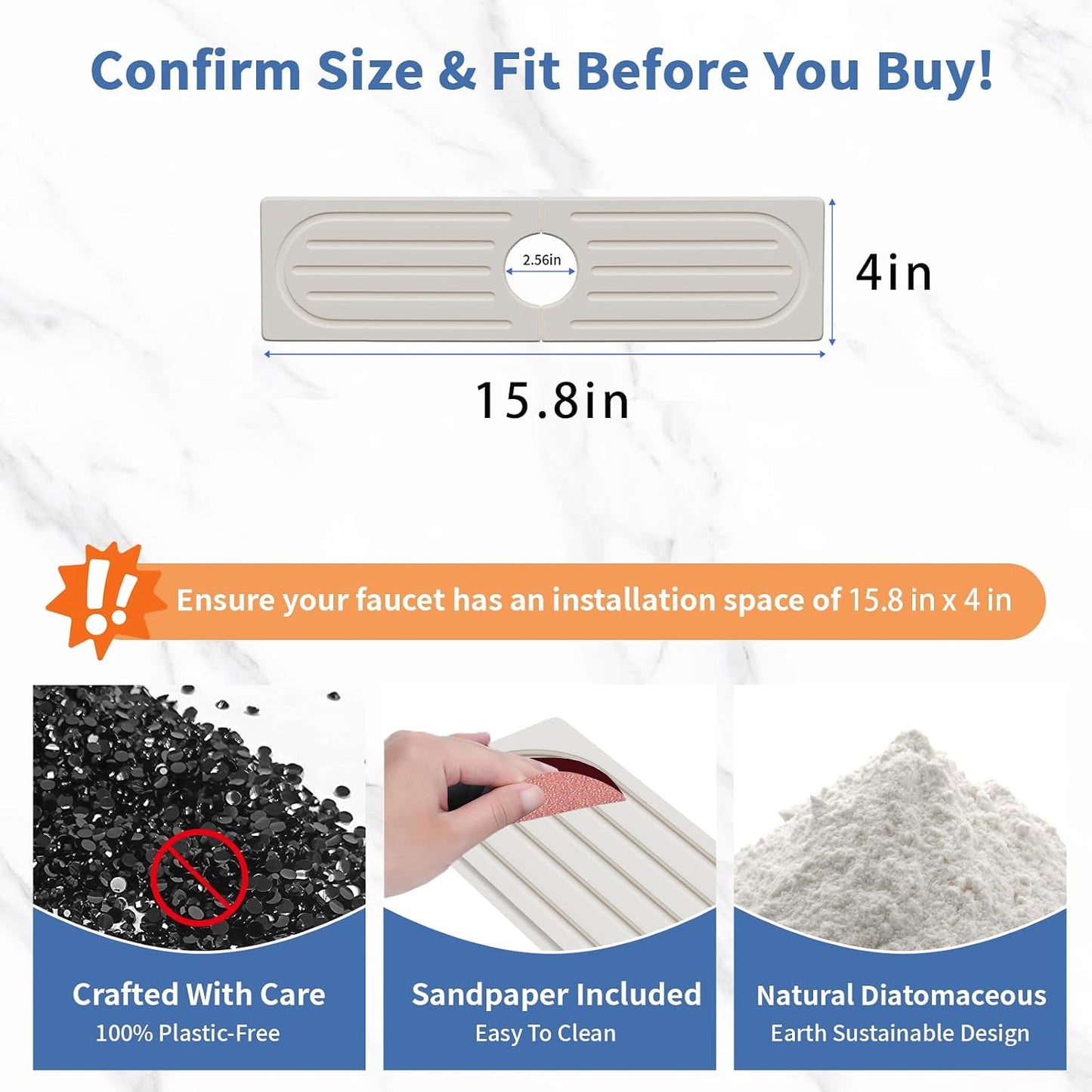 Faucet Mat for Kitchen Sink, Water Absorbent Kitchen Faucet Mat, Durable Sink Splash Guard with Raised Feet, Diatomite Fast Drying Kitchen Sink Faucet Mat, Bathroom Stone Drying Tray for Counter