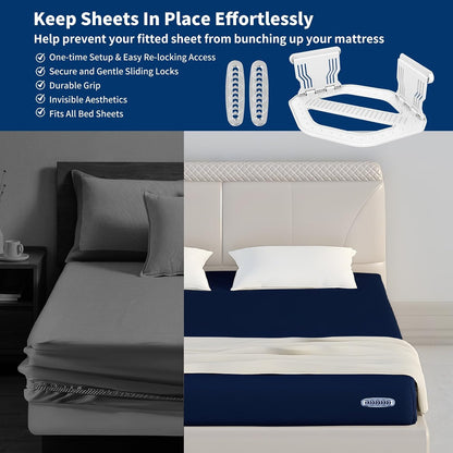 AMOVO Bed Sheet Holders for Corners Keep Sheets in Place Firmly - Foldable Fitted Sheet Holders Heavy Duty Sheet Locks Mattress Sheet Fasteners, Set of 4 Lock Sheet Clips (Snow-White)