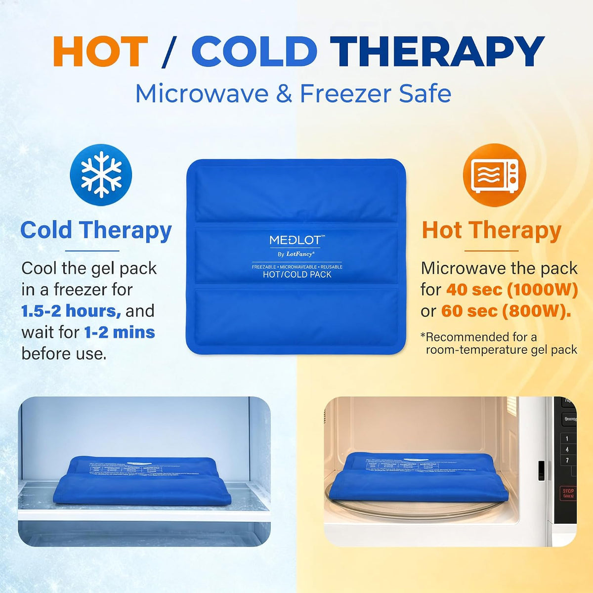 LotFancy Gel Ice Packs, 2pc Reusable Hot Cold Pack for Therapy, Heating Cooling Gel Pad, Pain Relief for Face, Head, TMJ, Wisdom Teeth, Oral Facial Surgery, Sport Injuries, Migraine, Muscle Joint