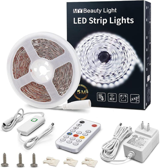 Warm White Led Strip Light with RF Remote Full Kits Bundle with Motion Sensor White Led Strip Light Full Kits
