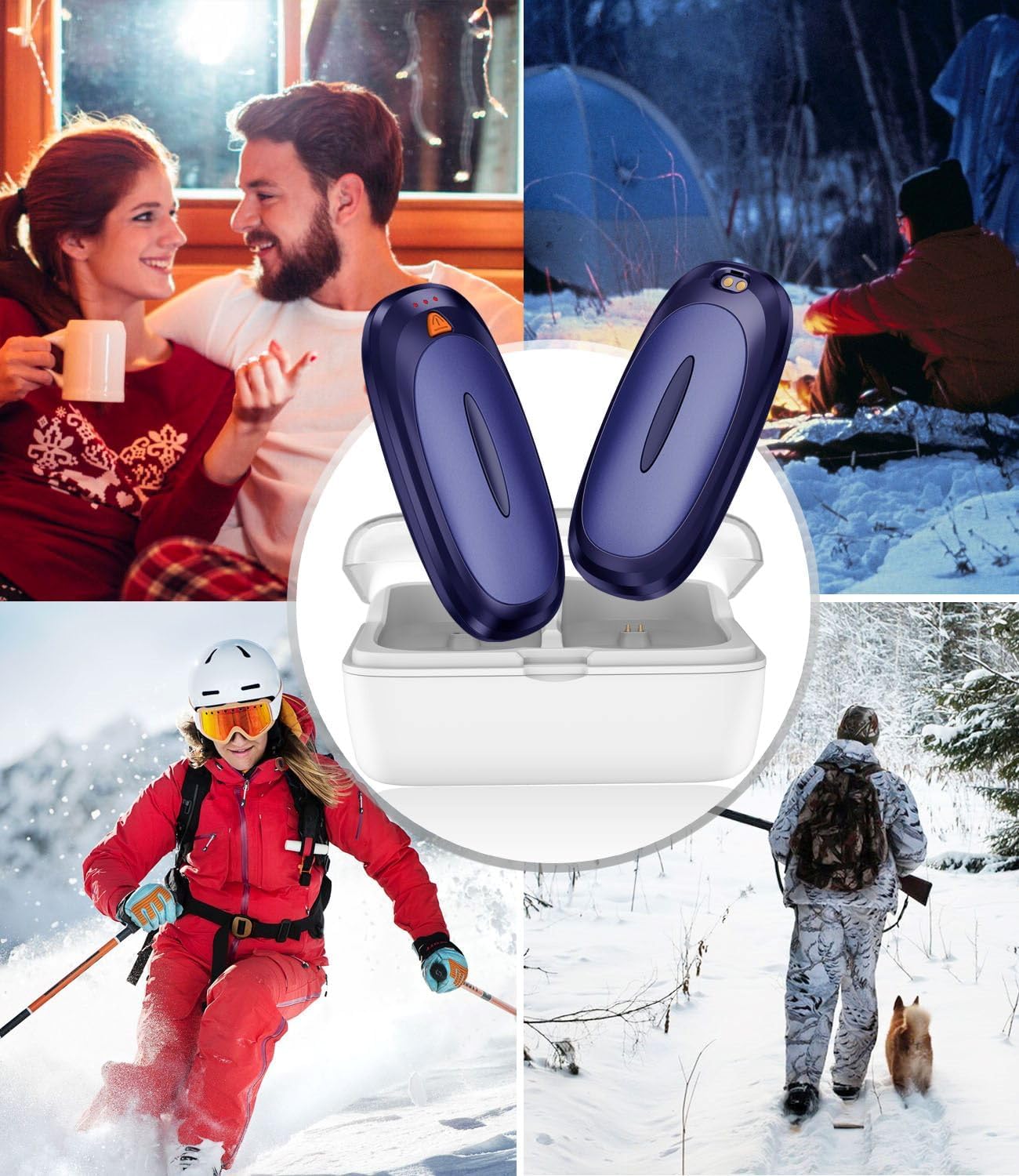 Hand Warmers Rechargeable with 10000mAh Charging Case, 2000mAh Portable Hand Warmers 2 Pack, Reusable Electric Pocket Heater for Hunting, Camping Gear, Outdoors, Gifts