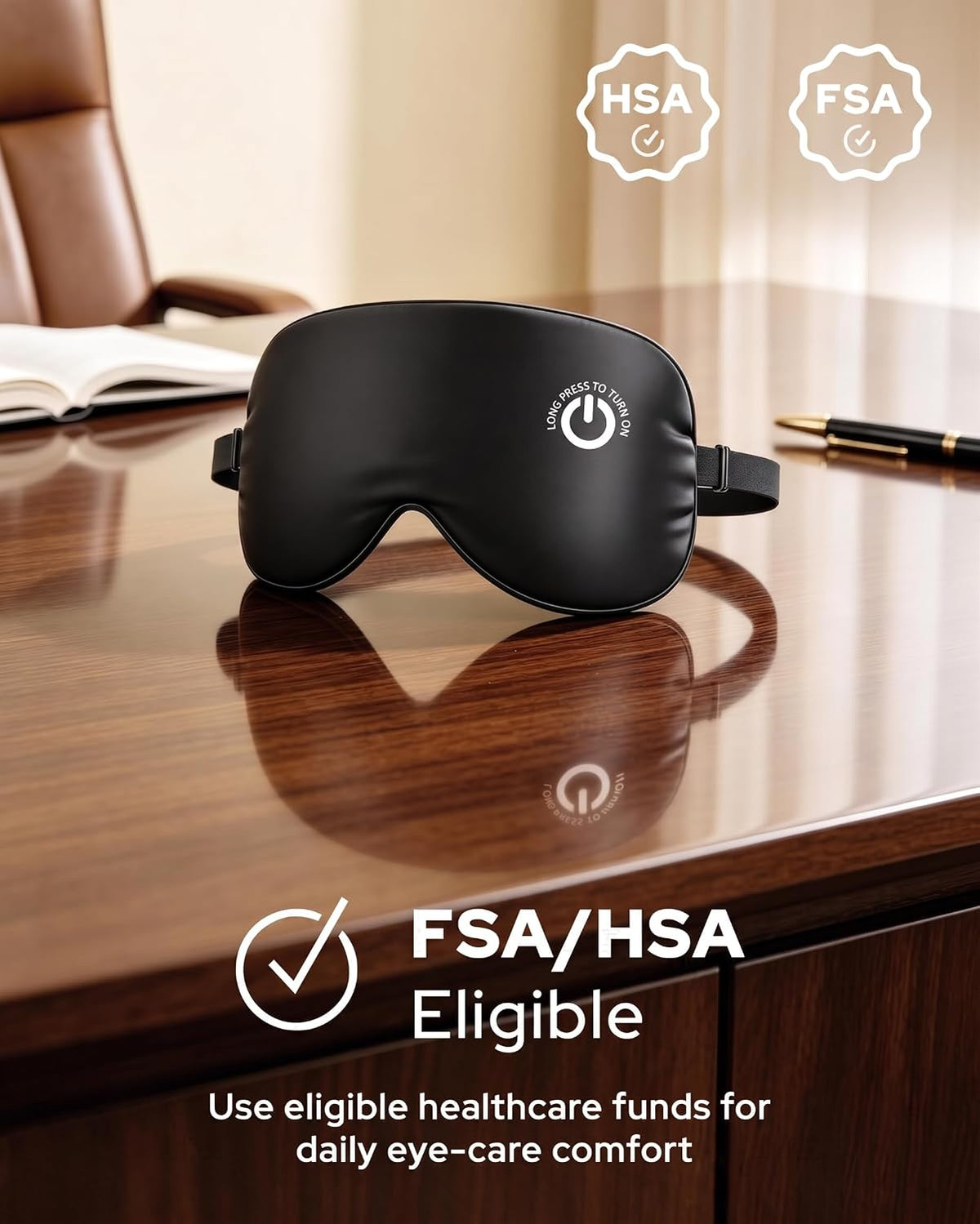 Heated Eye Mask for Dry Eyes, FSA-HSA Eligible, Cordless Rechargeable Warm Compress, 100% Mulberry Silk Removable Cover, 3 Heat Settings 95-131°F, 20-Min Auto-Off, USB-C, Stye & Sleep