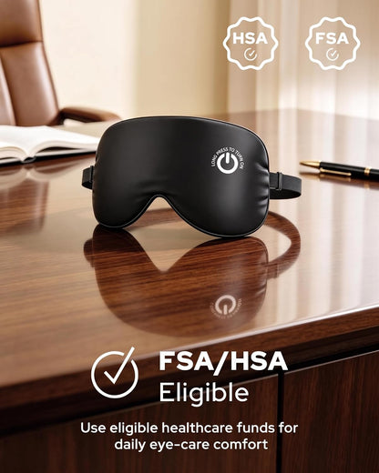 Heated Eye Mask for Dry Eyes, FSA-HSA Eligible, Cordless Rechargeable Warm Compress, 100% Mulberry Silk Removable Cover, 3 Heat Settings 95-131°F, 20-Min Auto-Off, USB-C, Stye & Sleep