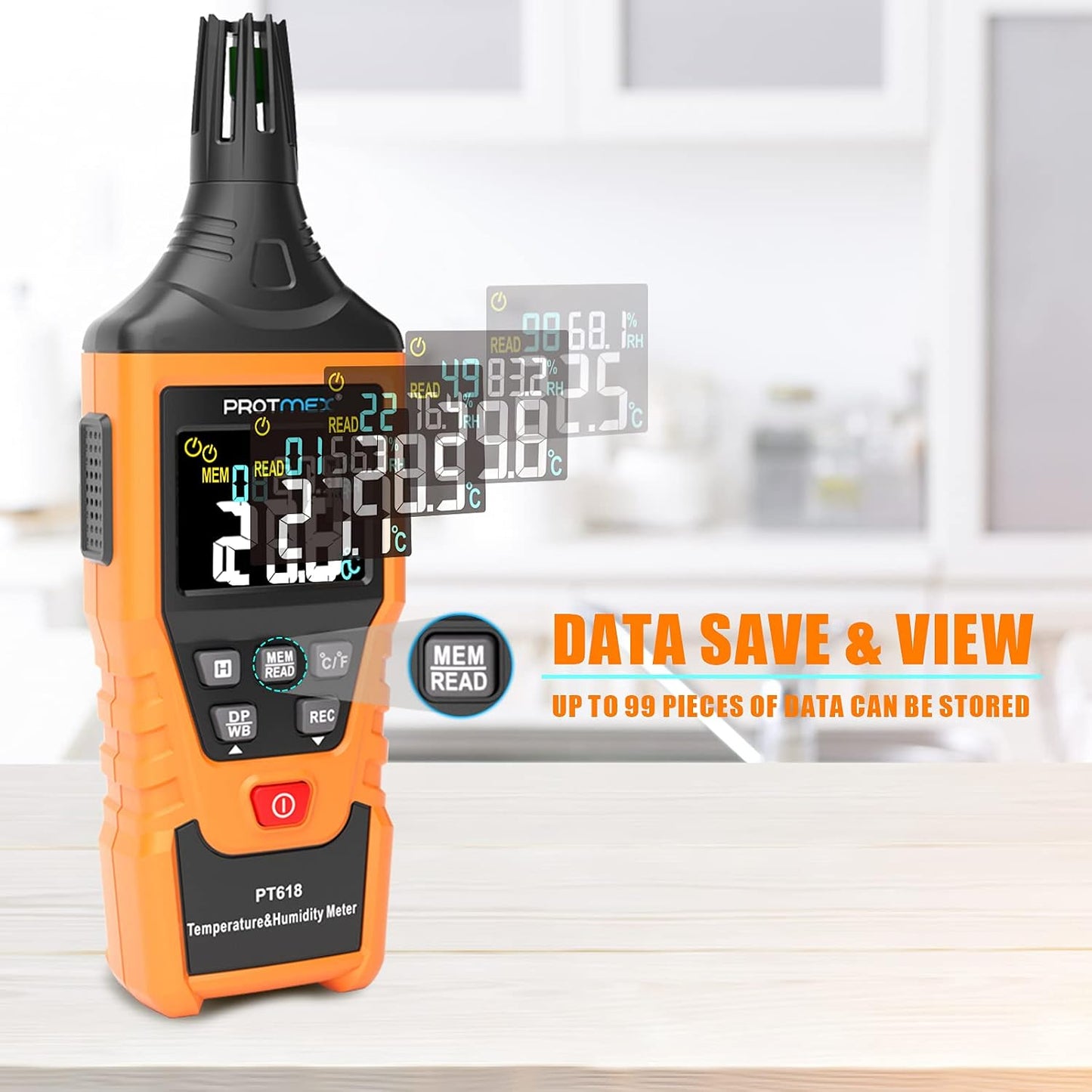 PT6508 Temperature Humidity Meter - Wet Bulb for Indoor/Outdoor | Digital Thermometer Hygrometer Monitor with Ambient, Dew Point, MIN, MAX, Data Hold, LCD Backlight