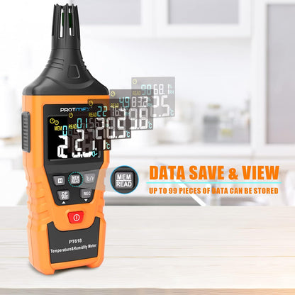 PT6508 Temperature Humidity Meter - Wet Bulb for Indoor/Outdoor | Digital Thermometer Hygrometer Monitor with Ambient, Dew Point, MIN, MAX, Data Hold, LCD Backlight