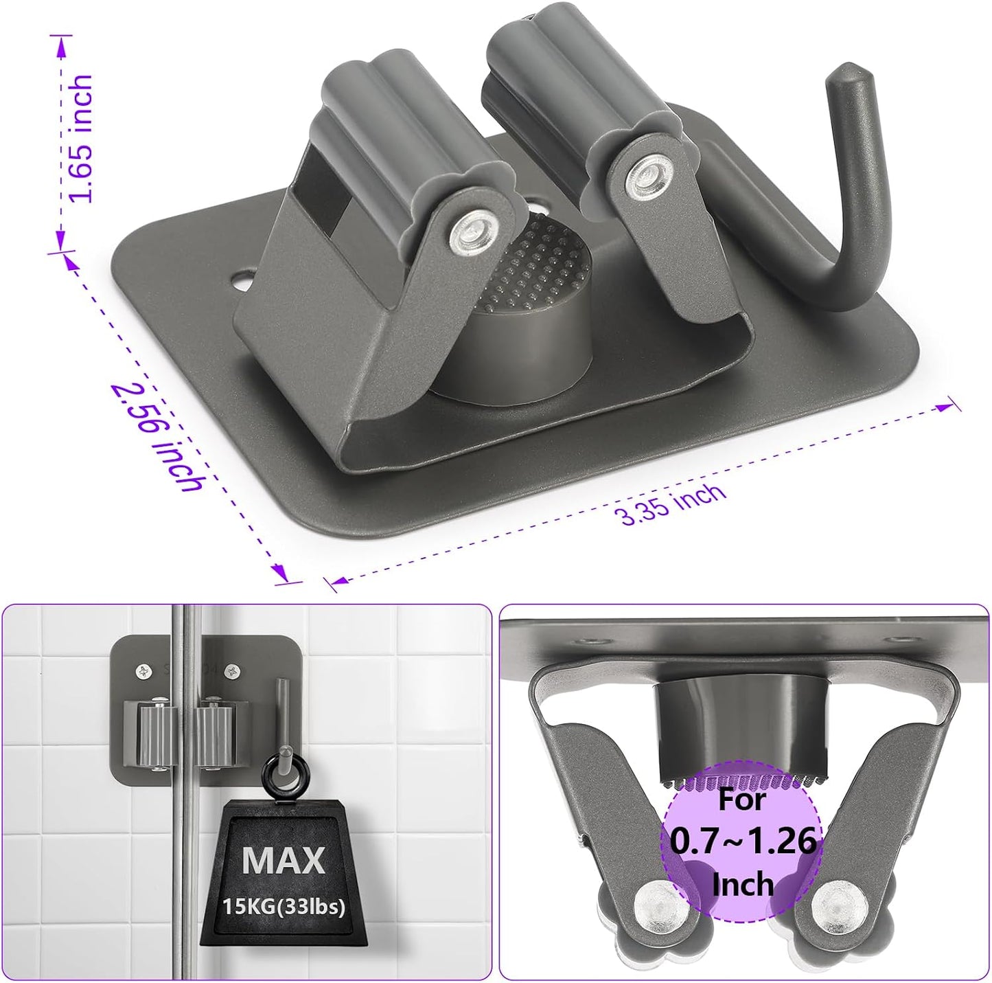 Stainless Steel Broom Holder, Heavy Duty, Rust Resistant, 4 Gripper Positions with 4 Hooks, Black | Drill-Mounted Gripper Rack Holds Brooms, Mops and Garden Tools Safely in the Laundry Room, Kitchen, Garage, Garden and Shed