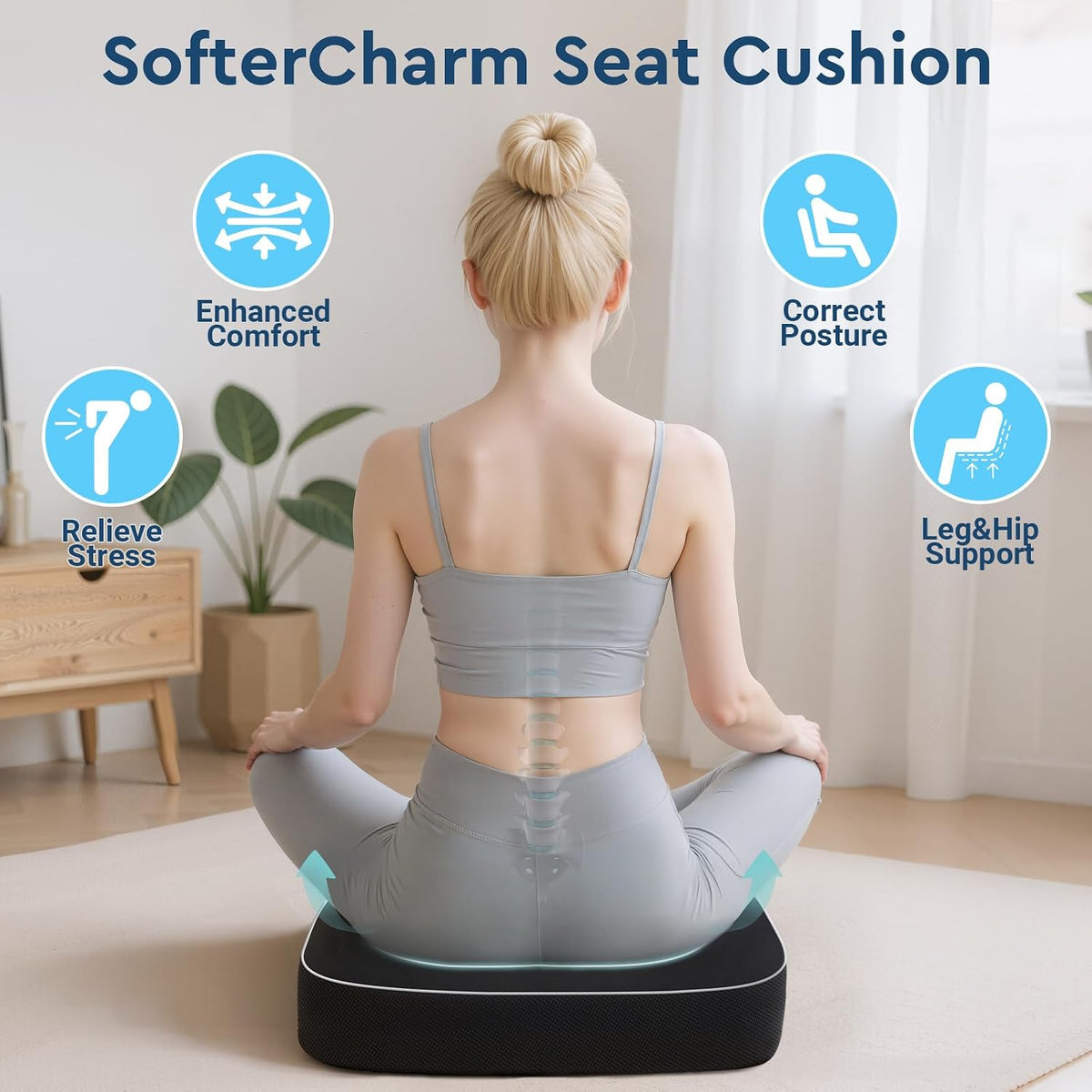Seat Cushion, Memory Foam Office Chair Cushion, Black, Large