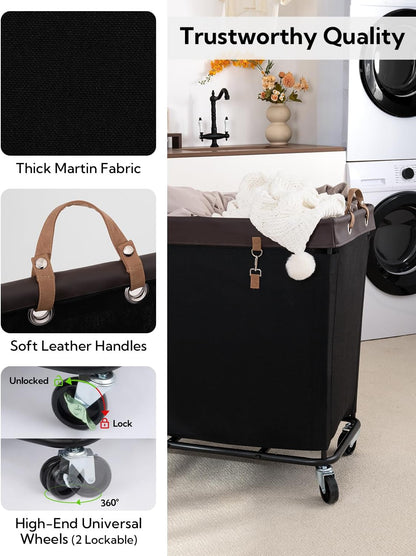 StorageWorks 160L Laundry Basket with Wheels, Rolling Hampers for Clothing | Beige Laundry Basket with Wheels, Metal Frame & Handles, Rolling Hamper for Bedroom, Bathroom, Dorm, Hotel