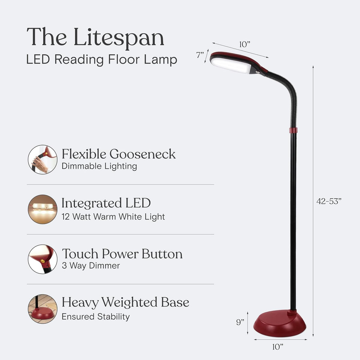 Brightech Litespan - Bright LED Floor Reading Lamp for Over Chair Crafts and Reading, Esthetician Light for Lash Extensions, Gooseneck Adjustable Standing Lamp for Living Room, Bedroom, Office - Black