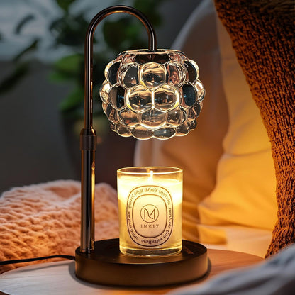 Candle Warmer Lamp with Timer Adjustable - Height Candle Warmer, Dimmer, Black Glass Wax Melting Lamps for Home Decor, for Candles in Jars with 2 Bulbs