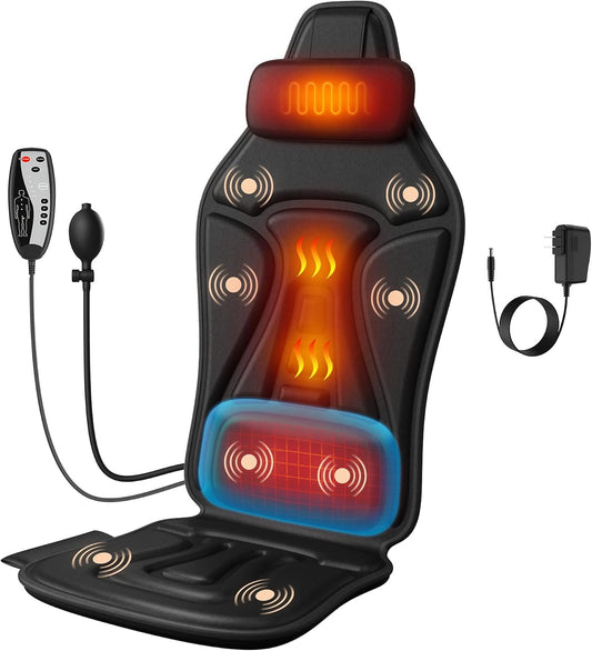 Vibration Massage Seat Cushion with Heat, Full Back & Neck Massager for Chair, 8 Motors Massage Pad with Adjustable Lumbar Support, Heated Chair Cushion for Office Home Recliner