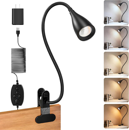 Reading Light for Book in Bed,Clip on Light Reading Lamp with Adapter Black