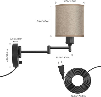 CADUKE Plug in Wall Sconce Set of 2, Swing Arm Wall Lamps