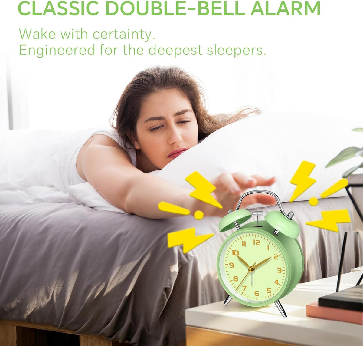 4.5" Metal Loud Alarm Clock for Heavy Sleepers Adults, Analog Battery Operated Alarm Clock with Bells Glow in Dark Numbers, Silent Old School Bedside Desk Clock for Bedroom Office Kids, Black