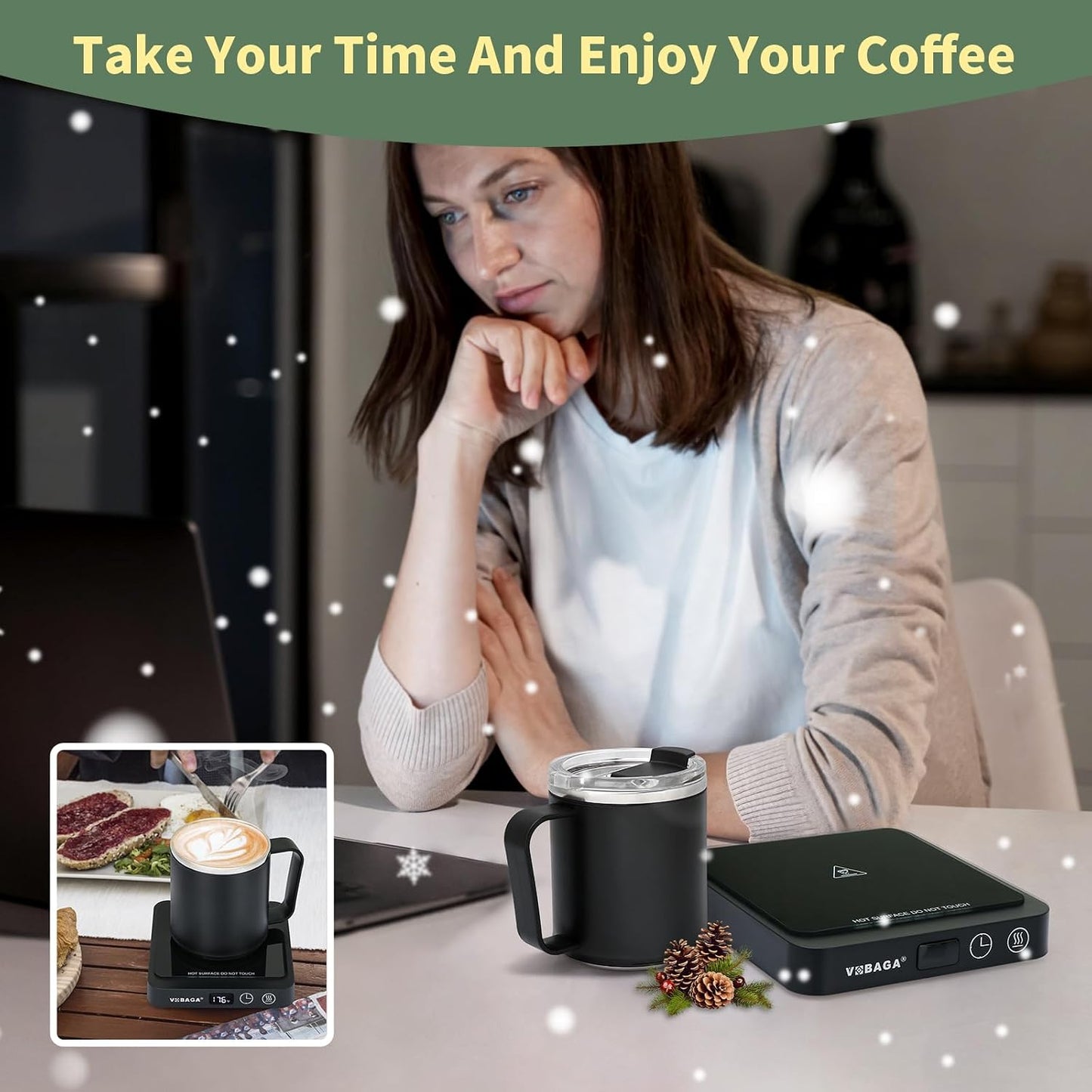 VOBAGA Mug Warmer, Coffee Cup Warmer for Desk with 5 Temp Settings & 2-12H Timer, Smart Candle Warmer & Coffee Warmer with Display for Fastest Heating Coffee, Cocoa, Ideal Coffee Gifts(No Cup)
