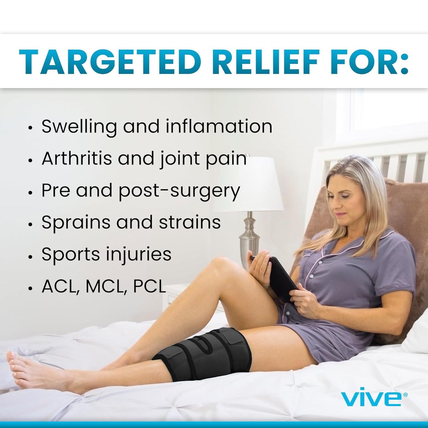 Vive Knee Ice Pack Wrap - Cold/Hot Gel Compression Brace for Pain Relief | Strap for Arthritis Pain, Tendonitis, ACL, Athletic Injury, Osteoarthritis, Women, Men, Running, Meniscus, Patella, Surgery