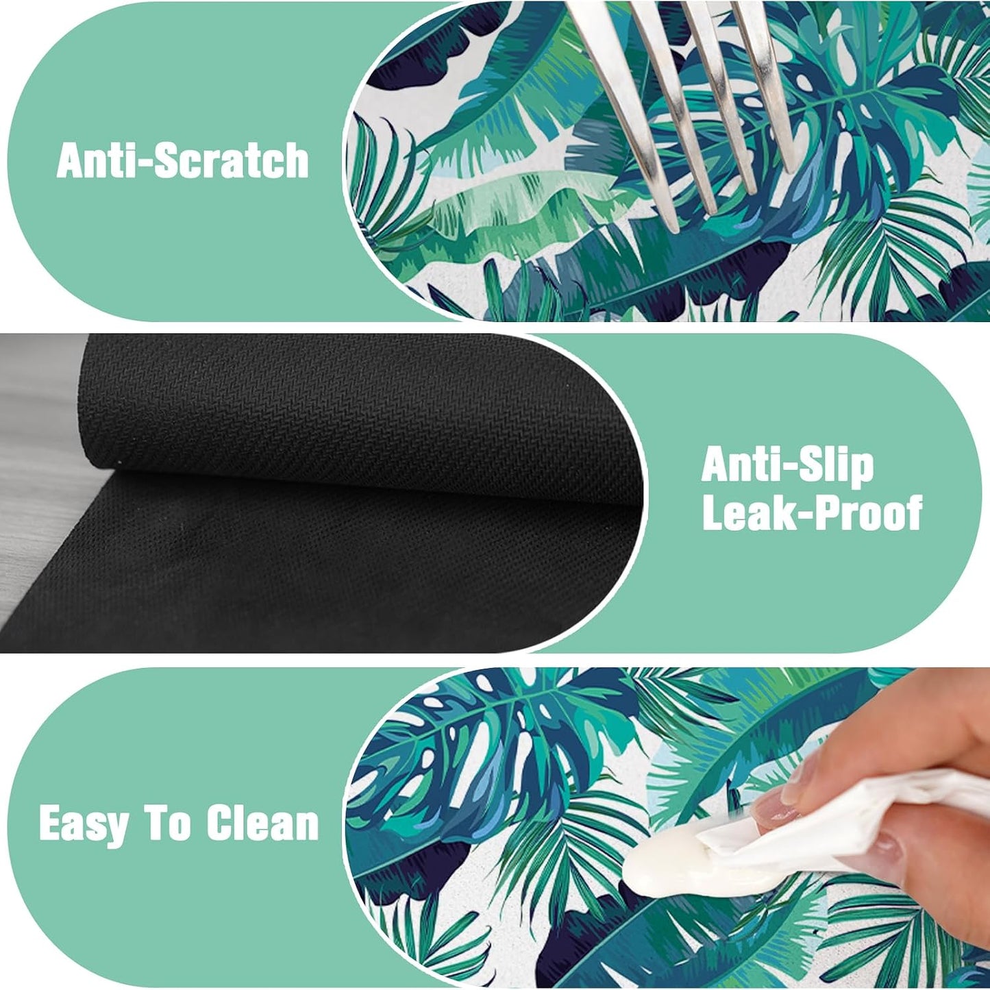 Kitchen Sink Splash Guard Faucet Mat 24" X 5.5" Tropical Leavesl Absorbent Fast Drying Mat Faucet Draining Mat Sink Splash Guard Behind Faucet Drip Catcher for Kitchen Bathroom