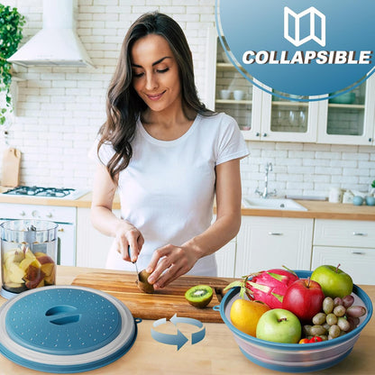 Large Microwave Splatter Cover & Silicone Mat,12 Inchs Vented Collapsible Guard dish Plate lid & Round Kitchen mat for food