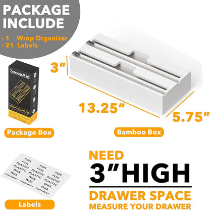 SpaceAid WrapNeat 2 in 1 Wrap Organizer with Cutter and Labels, Plastic Wrap, Aluminum Foil and Wax Bamboo Dispenser for Kitchen Storage Organization Holder for 12" Roll (Natural)