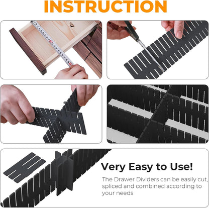 ALBAD Plastic Drawer Dividers Adjustable Drawer Organizer Dividers Separator for Tidying Clutter/Cutlery/Underwear/Socks/Clothes/Dresses/Boxes/Bins in Kitchen Bathroom Bedroom Office (8)
