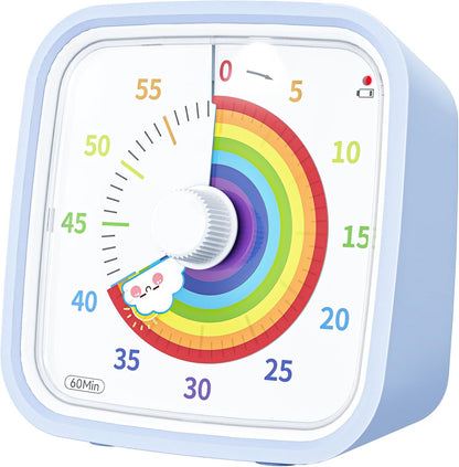 Yunbaoit Rainbow Visual Timer for Kids, 60-min Countdown Timer, Blue | Protective Case, No Ticking, Mute and Ringing Alarm Available, Time Management Tool, Low Power Reminder, for Study,Game,Work