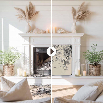 Magnetic Fireplace Cover Tree Branches Bird Fireplace Screen Decorative Brown Black Twigs Deadwood Insulation Fireplace Blocker Save Energy Fireplace Draft Stopper Covers for Living Room 45x34 Inch