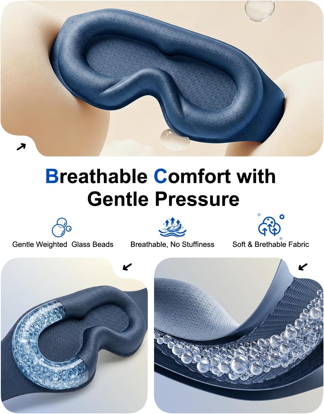 Weighted Eye Mask for Sleeping, 100% Blackout Sleep Mask for Women and Men | Deep 3D Contoured for Lash Extensions, Zero Eye Pressure, Memory Foam, Adjustable Strap for Airplane Travel and Meditation