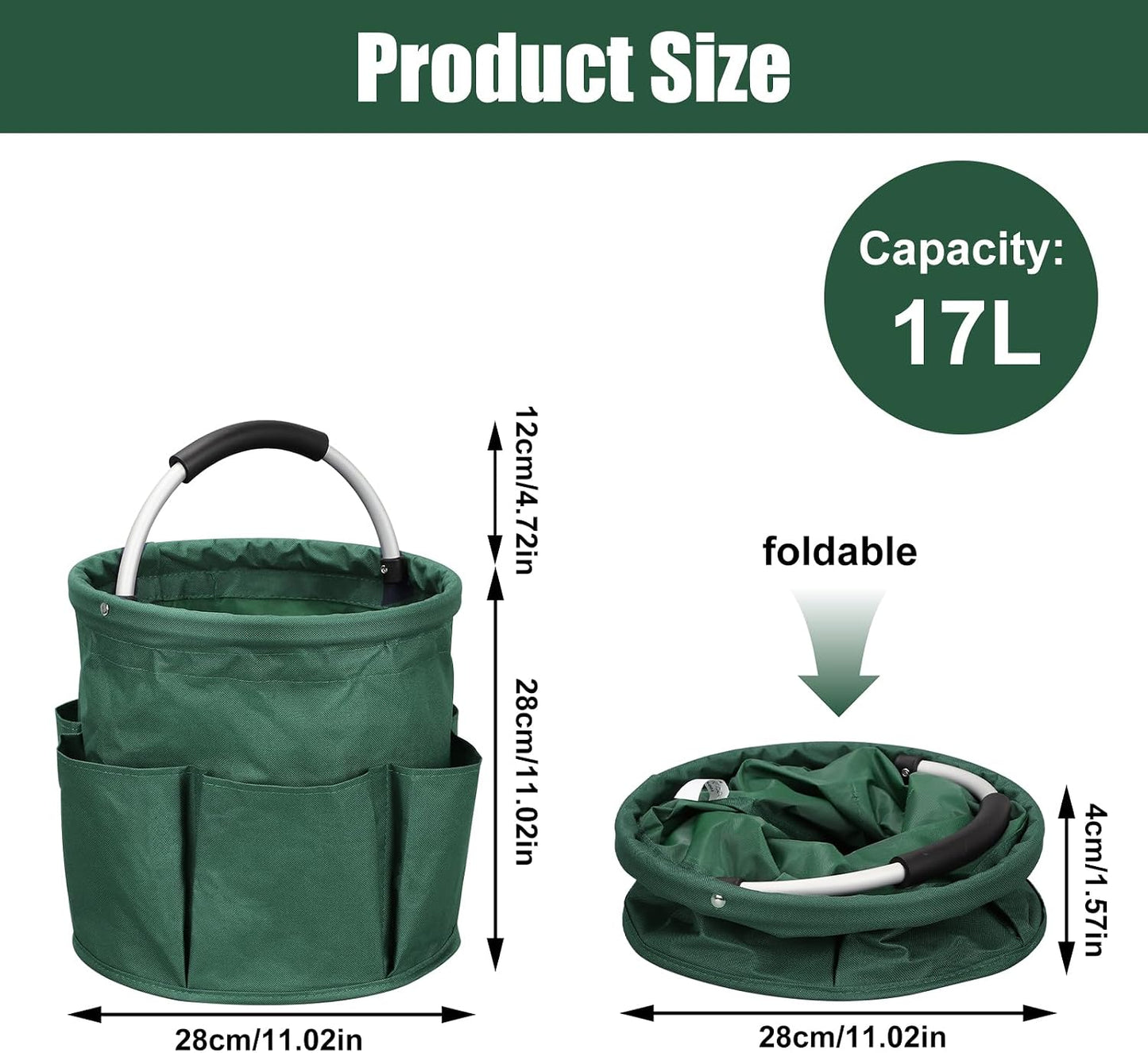 Qivine 17L Cleaning Caddy with Handle, Foldable Cleaning Supply Caddy(Blue) | Cleaning Caddy for Cleaning Supplies, Portable Cleaning Supplies Organizer with 6 Pockets, Cleaning Bucket for Kitchen Garden