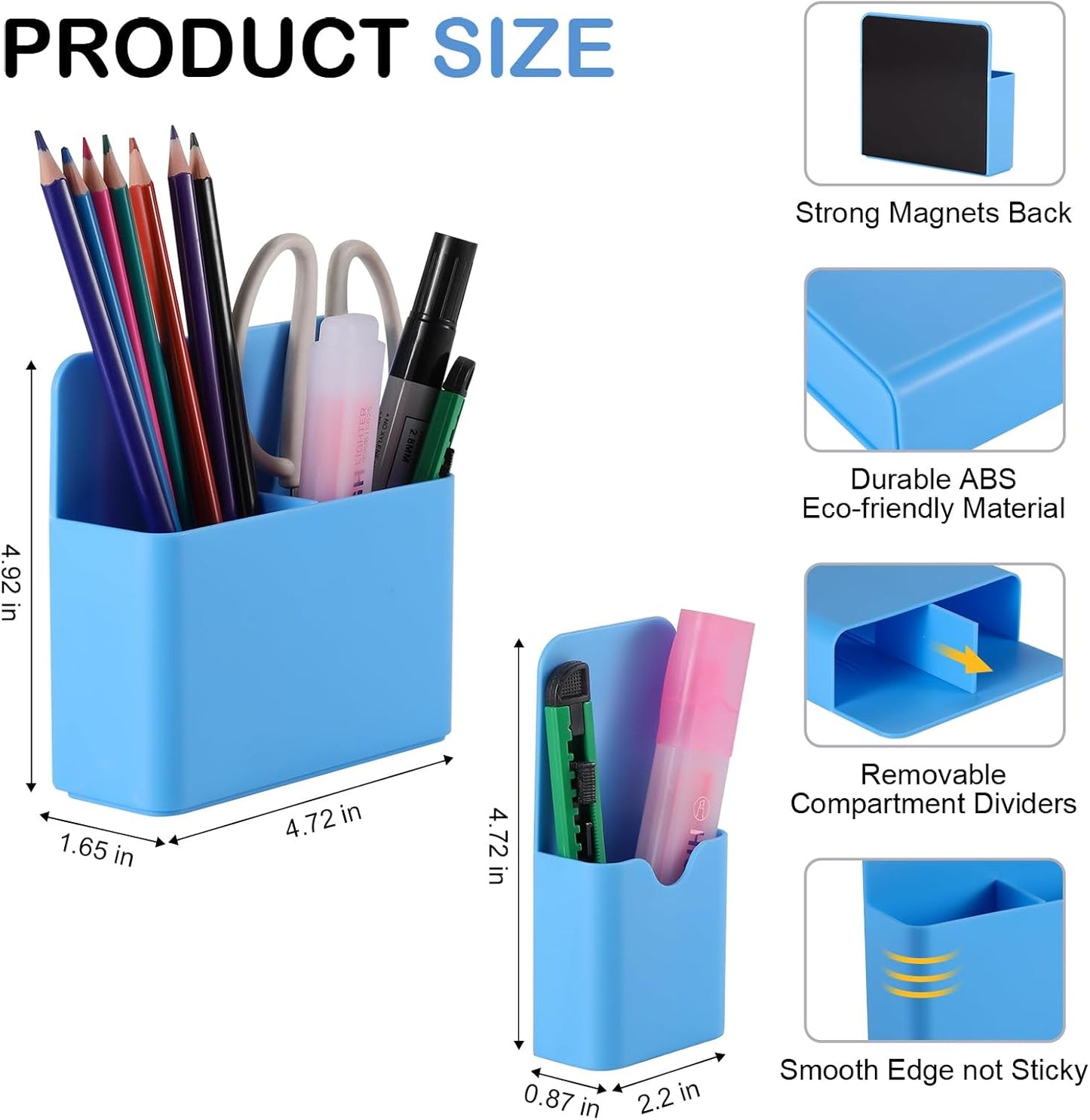 KITANIS Magnetic Pen Holder,2 Pack Magnetic Dry Erase Marker Holder with Generous Compartments,Strong Magnet Storage Marker Pen Pencil Organizer for Refrigerator,Whiteboard,Locker Accessories