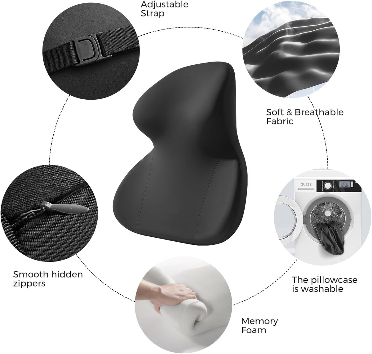 BEBAS Car Headrest Pillow, Ergonomic Neck Pillow with Memory Foam, Black