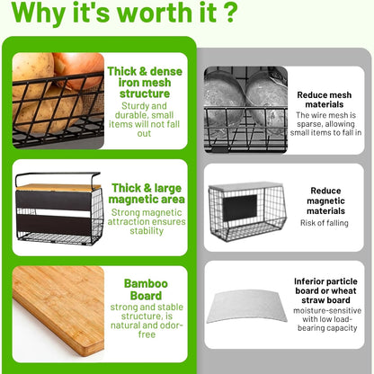 Magnetic Shelf for Fridge with Wood Lid, Fruit Potato and Onion Storage Bins, Pantry Organizers & Storage, Large Container Magnetic Spice Rack for Refrigerator, Kitchen Counter, Cabinet | Strong magnet holds 50lbs, ventilated bin for produce, versatile