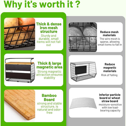 Ofiray-home Magnetic Shelf for Fridge with Wood Lid, Fruit Potato and Onion Storage Bins, Pantry Organizers & Storage, Large Container Magnetic Spice Rack for Refrigerator, Kitchen Counter, Cabinet
